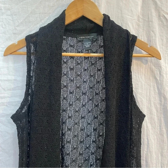 Cable & Gauge Black Sleeveless Lace Sweater Cardigan, S - Picture 4 of 8